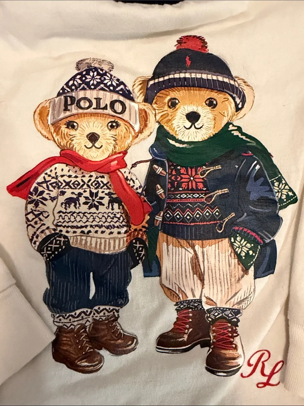 Ralph Lauren White Long-Sleeve Tee with Polo Bear Winter Print